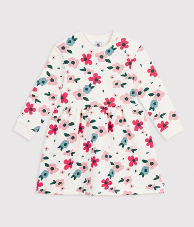 Robe enfant en coton manches longues à fleurs