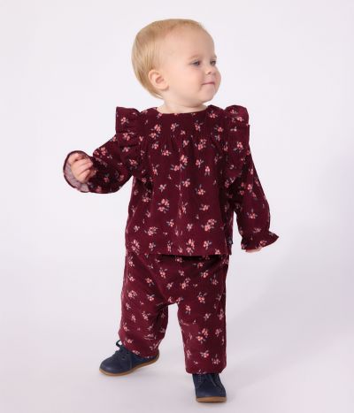 Pantalon bébé en velours imprimé à fleurs