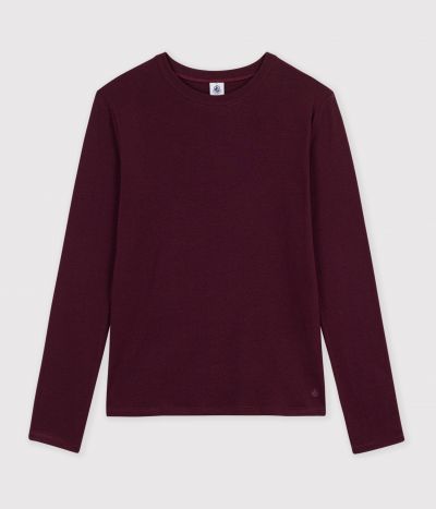 Tee-shirt femme en coton manches longue uni