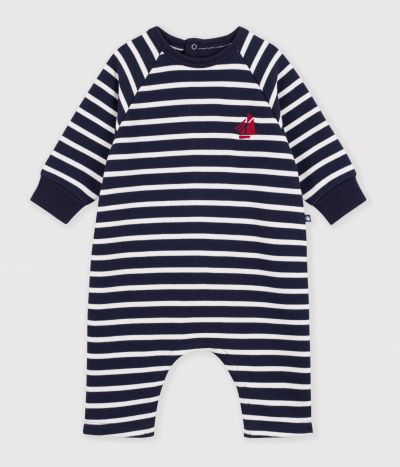 Combinaison longue bébé en coton rayé