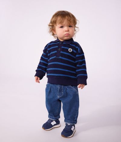 Sweatshirt bébé en coton à rayures et son col polo