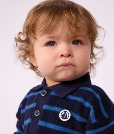 Sweatshirt bébé en coton à rayures et son col polo