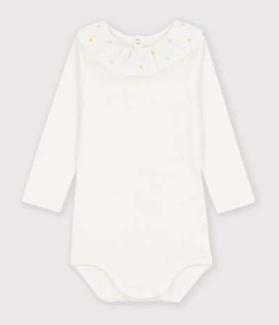 Body bébé en coton uni à col brodé