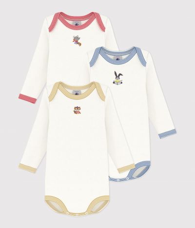 Lot de bodies manches longues en coton uni bébé
