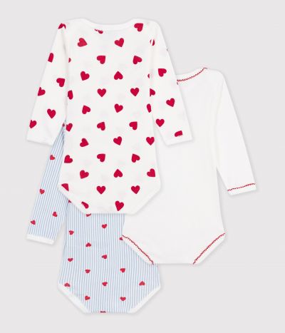 Lot de bodies manches longues en coton imprimé cœurs bébé