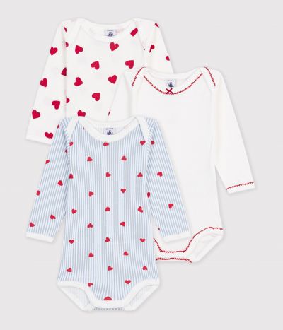 Lot de bodies manches longues en coton imprimé cœurs bébé