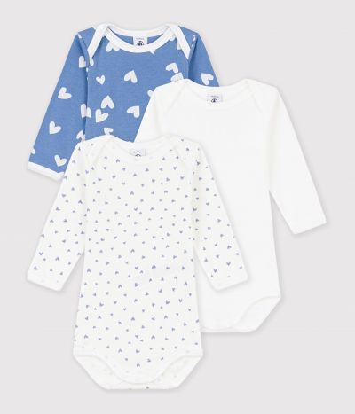 Lot de bodies manches longues en coton imprimé cœurs bébé