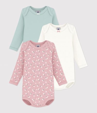 Lot de bodies manches longues en coton imprimé à fleurs bébé