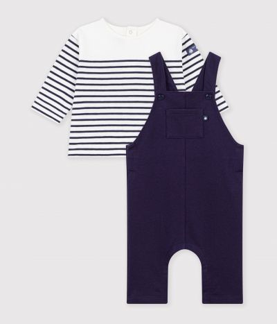 Ensemble cadeau bébé en coton : tee-shirt et salopette