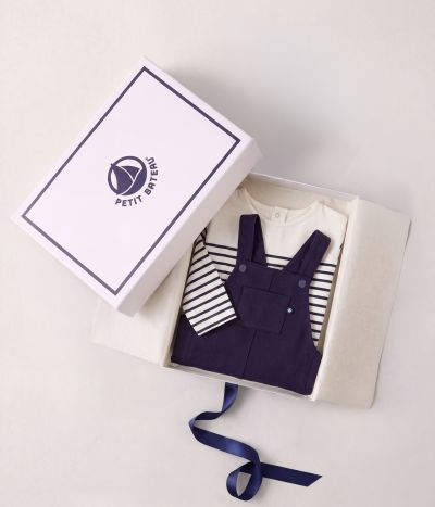Ensemble cadeau bébé en coton : tee-shirt et salopette