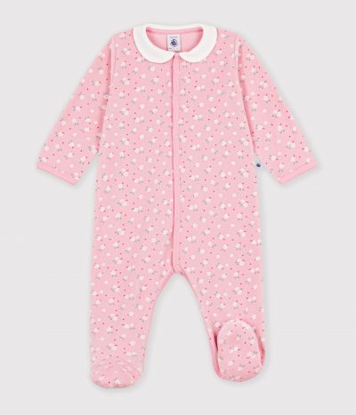 Pyjama bébé en velours avec col, imprimé à fleurs