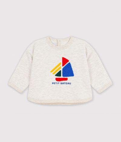 Sweatshirt bébé en coton uni et motif bateau