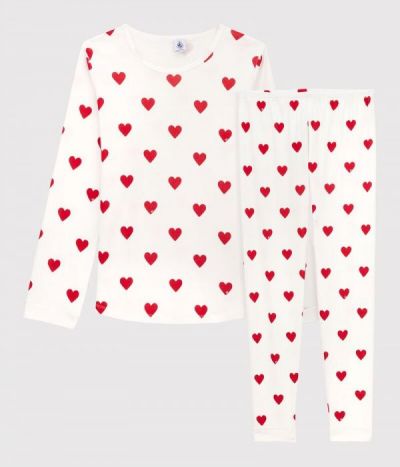 Pyjama fille-femme imprimé cœurs en côte