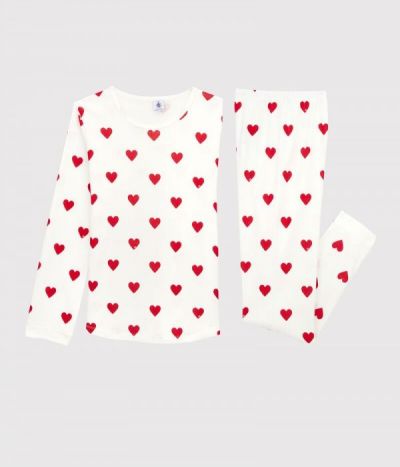 Pyjama fille-femme imprimé cœurs en côte