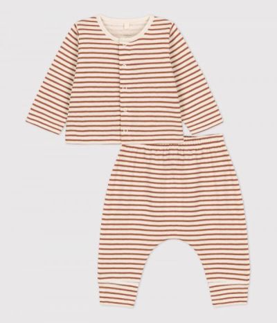 Ensemble 2 pièces bébé à rayures en tubique en coton