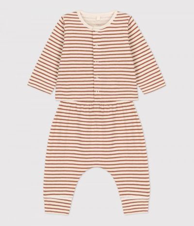Ensemble 2 pièces bébé à rayures en tubique en coton