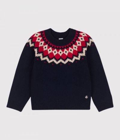 Pull jacquard en laine et coton enfant garçon