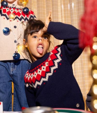Pull jacquard en laine et coton enfant garçon