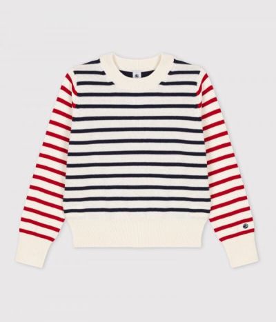 Pull en laine et coton marinière Femme