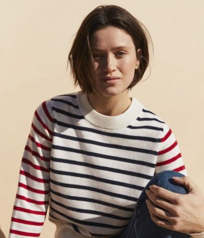 Pull en laine et coton marinière Femme