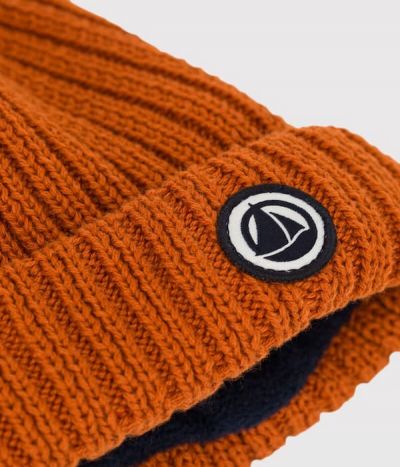 Bonnet bébé en tricot doublé en polaire recyclée