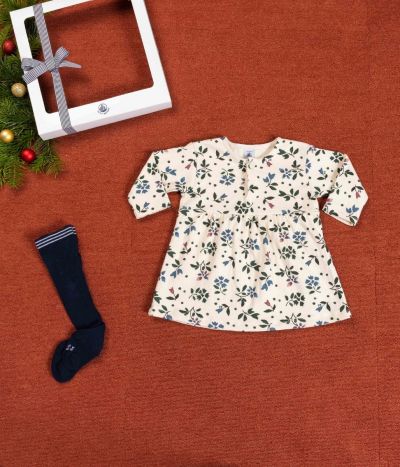 COFFRET CADEAU BÉBÉ ROBE  FLEURI ET COLLANTS
