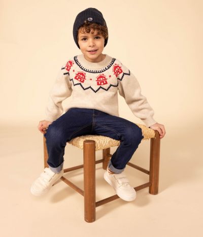 Pull jacquard en laine et coton enfant fille / garçon