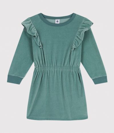 Robe manches longues en bouclette velours unie enfant fille