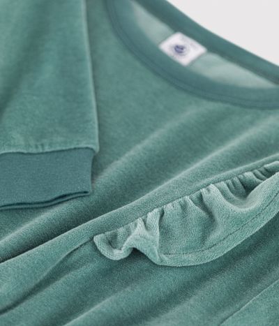 Robe manches longues en bouclette velours unie enfant fille