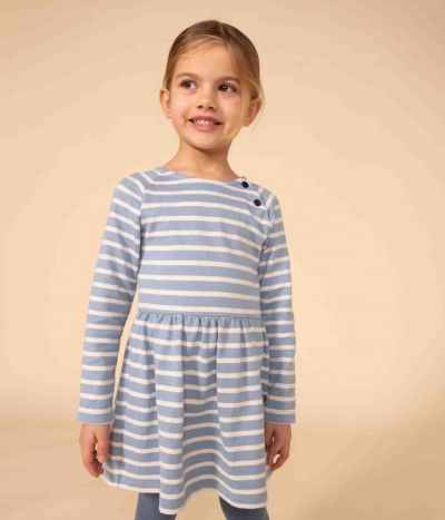 Robe manches longues en coton épais à rayures enfant fille