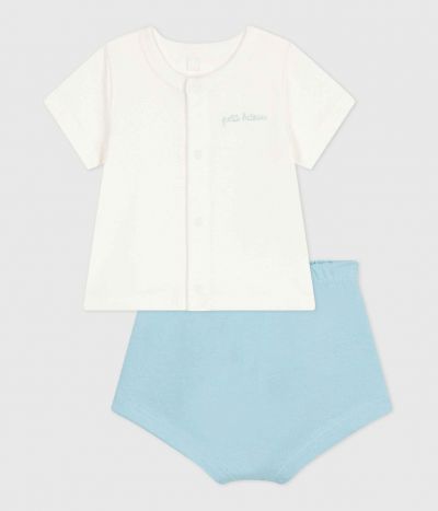 Ensemble naissance deux pièces en coton avec bas uni