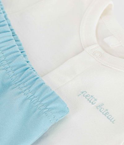 Ensemble naissance deux pièces en coton avec bas uni