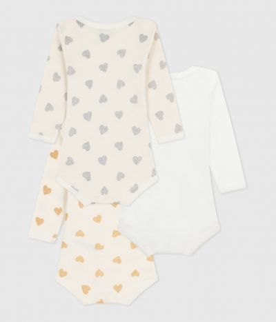 Lot de bodies manche longues en coton imprimé cœurs pailletés bébé