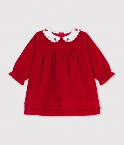 Robe bébé en velours manches longues et col brodé