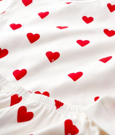 Pyjama fille-femme imprimé cœurs en côte