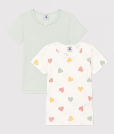 Lot de 2 tee shirts manches courtes cœur en coton petite fille