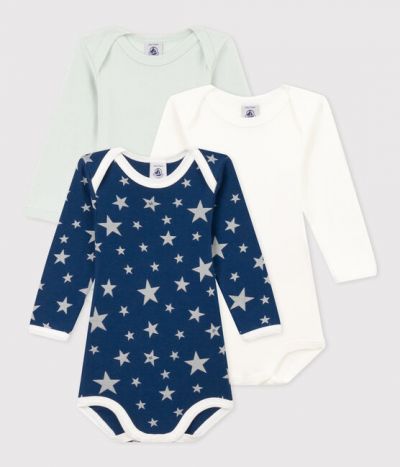 Lot de 3 bodies manches étoiles phosphorescentes bébé en coton