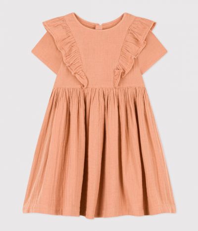 Robe manches courtes en gaze de coton unie enfant fille