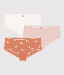 Lot De 3 Shorties Fille Petit Bateau - Côte 1x1, Rayé, Uni Et Imprimé Fleuri