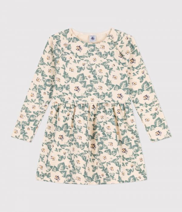 Robe manches longues en molleton fleuri enfant fille