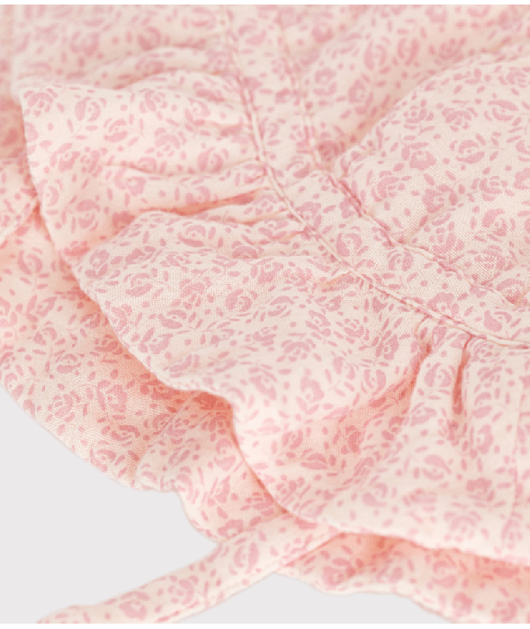 Capeline en gaze de coton fleurs roses bébé fille