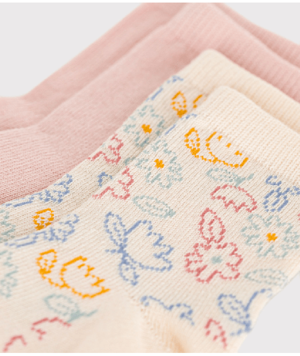 2 paires de chaussettes en coton fleurs bébé