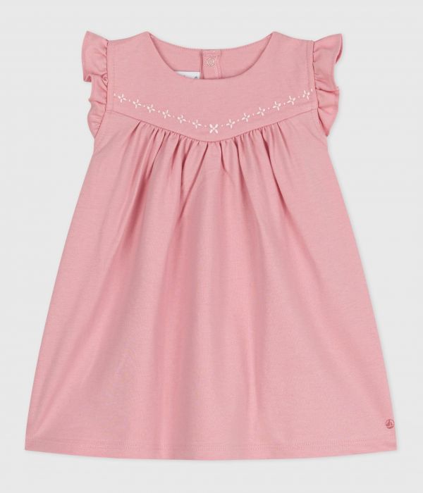 Robe bébé en coton sans manches unie et détails brodés au col