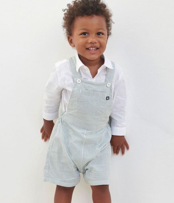 Salopette bébé en coton jambes courtes, rayée
