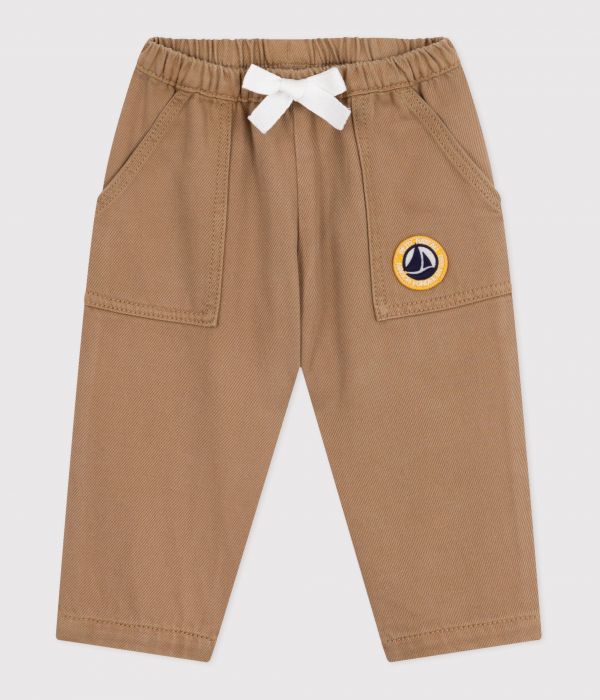Pantalon bébé en coton uni avec badge, style cargo